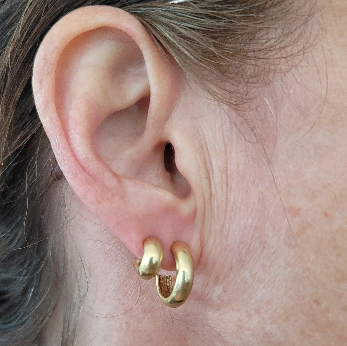 Solid Gold C Hoop Earrings: Chunky Minimalist 18K Gold Jewelry