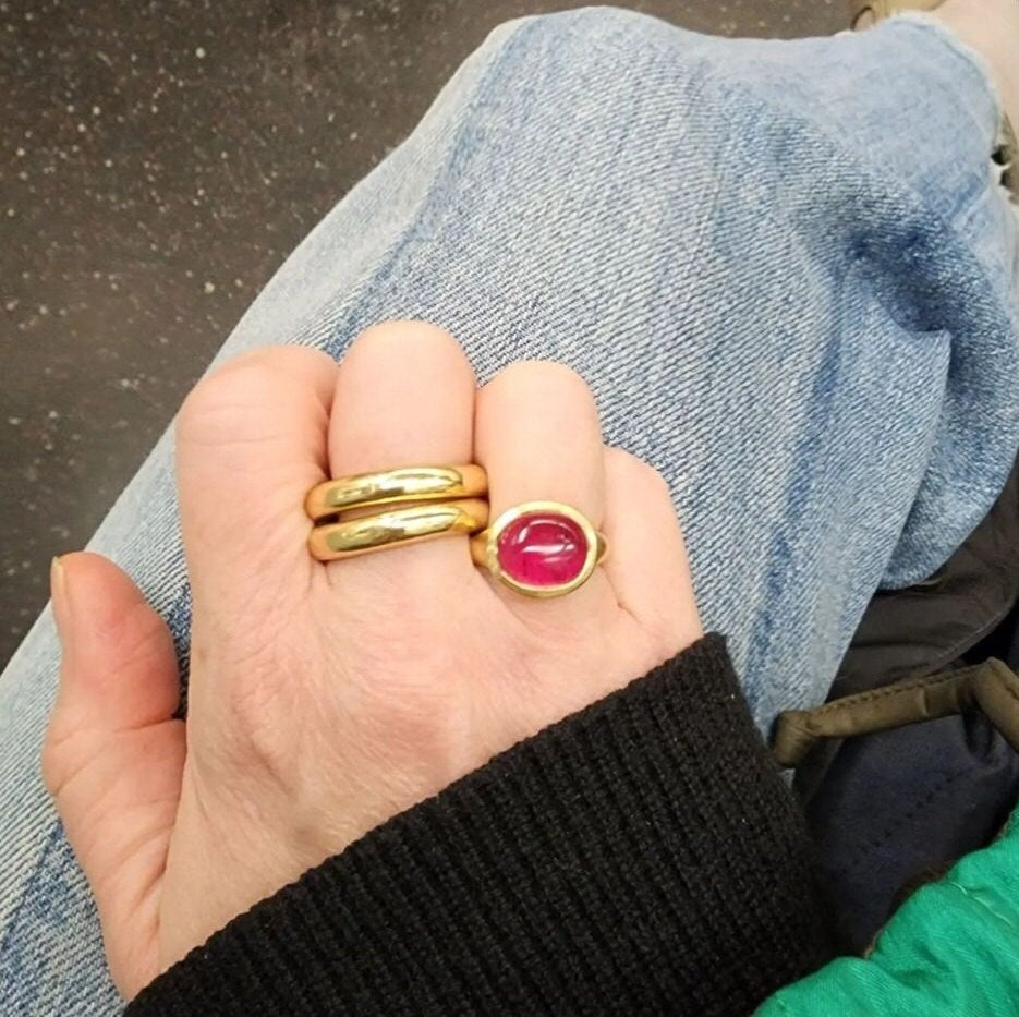 18k Solid Gold Wedding Band: Chunky Minimalist Stacking Ring