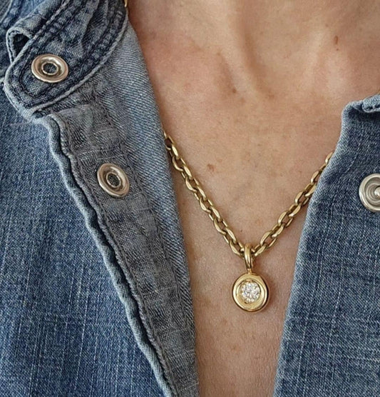 Bezel Set Diamond Solitaire Pendant: 14k Gold Minimalist Necklace