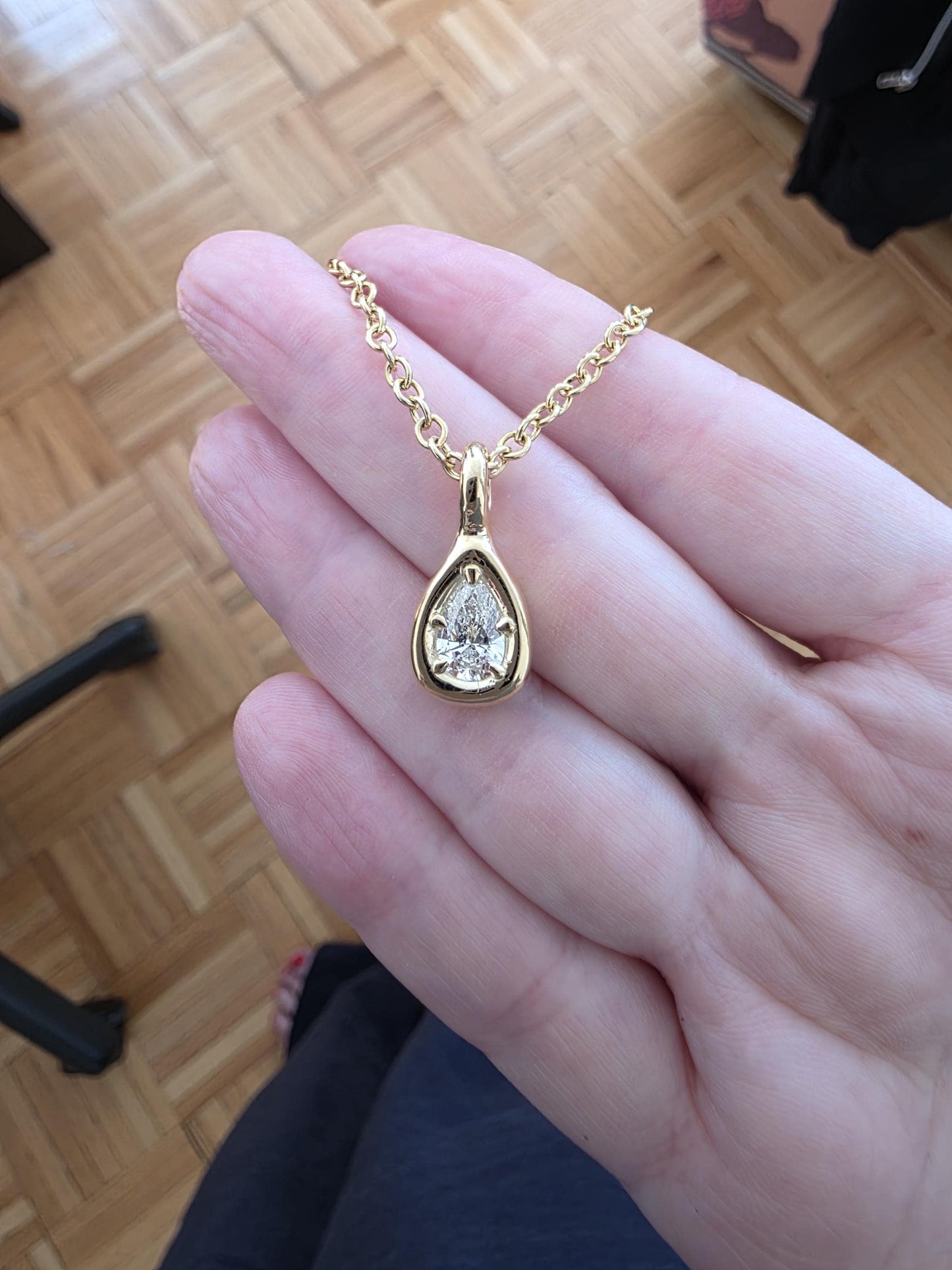 Pear Shaped Diamond Pendant: 18k Gold Minimalist Bridal Necklace