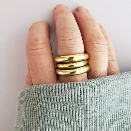 18k Solid Gold Wedding Band: Chunky Minimalist Stacking Ring