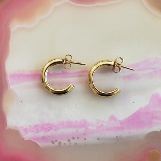 Solid Gold C Hoop Earrings: Chunky Minimalist 18K Gold Jewelry