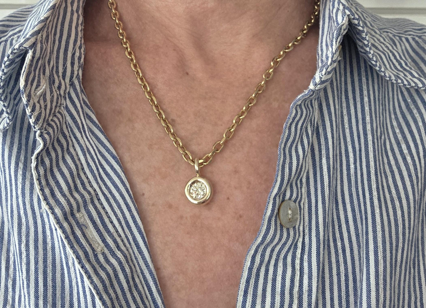 Bezel Set 1 Carat Diamond Pendant: 14k Gold Solitaire