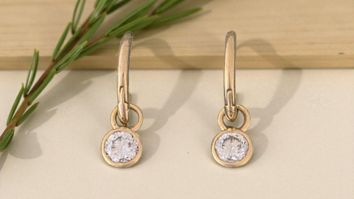 Bezel Set Diamond Drop Huggie Earrings (.40 ct)