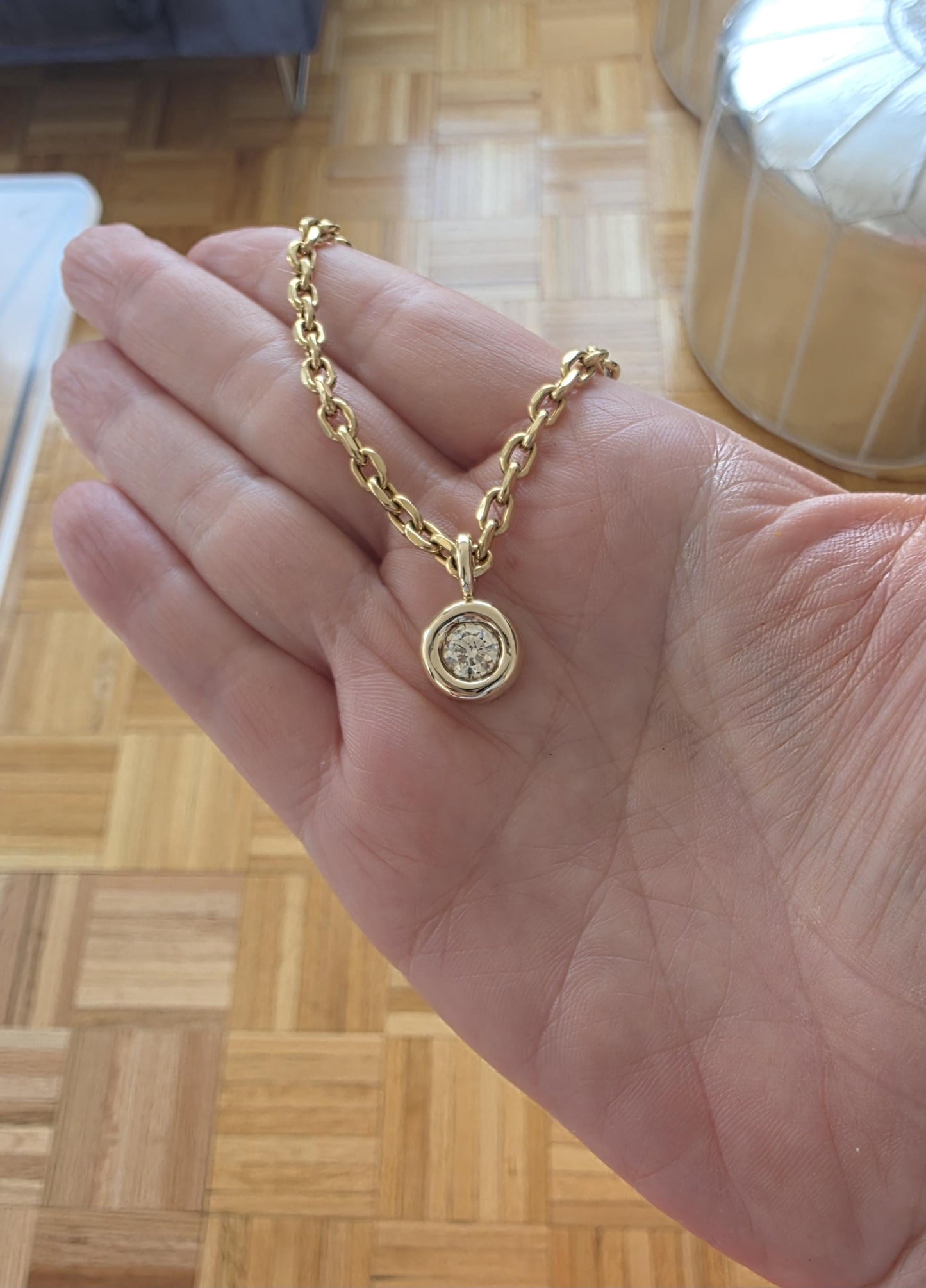 Bezel Set 1 Carat Diamond Pendant: 14k Gold Solitaire