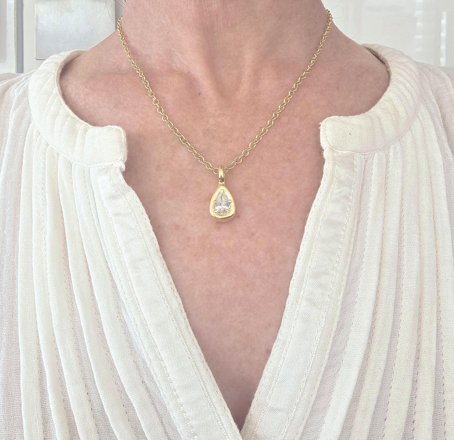 Pear Shaped Diamond Pendant: 18k Gold Minimalist Bridal Necklace