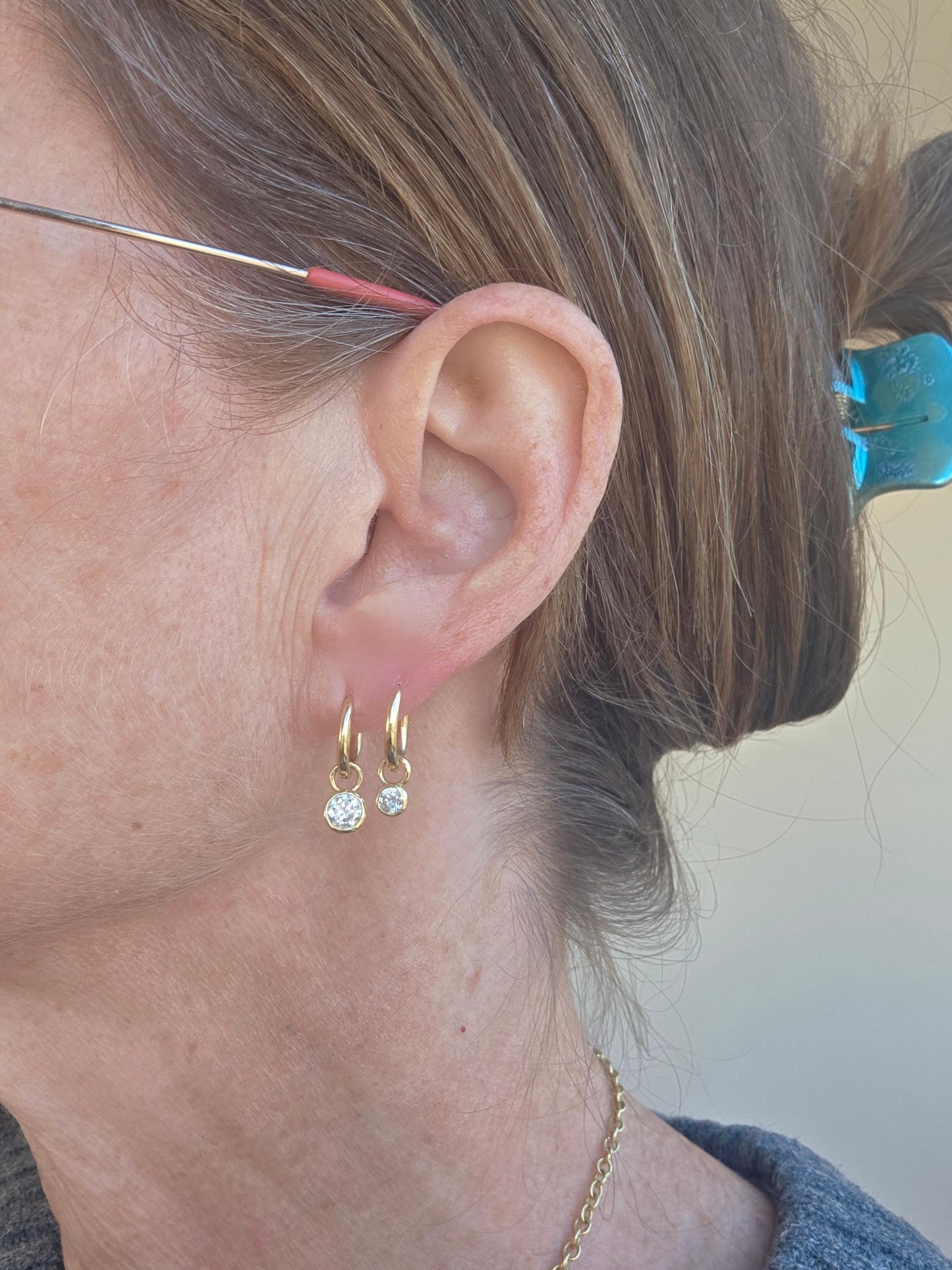 Bezel Set Diamond Drop Huggie Earrings (.40 ct)