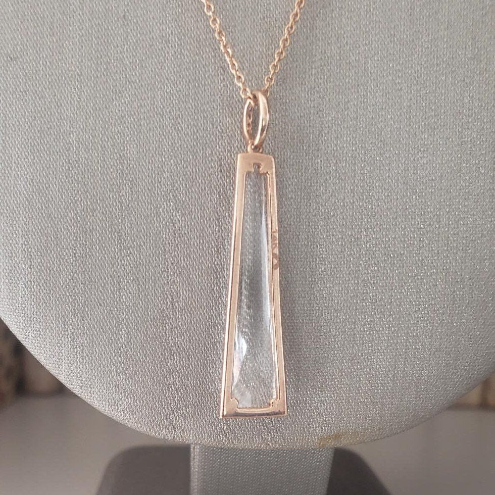 Quartz and Diamond Pendant on Rose Gold chain