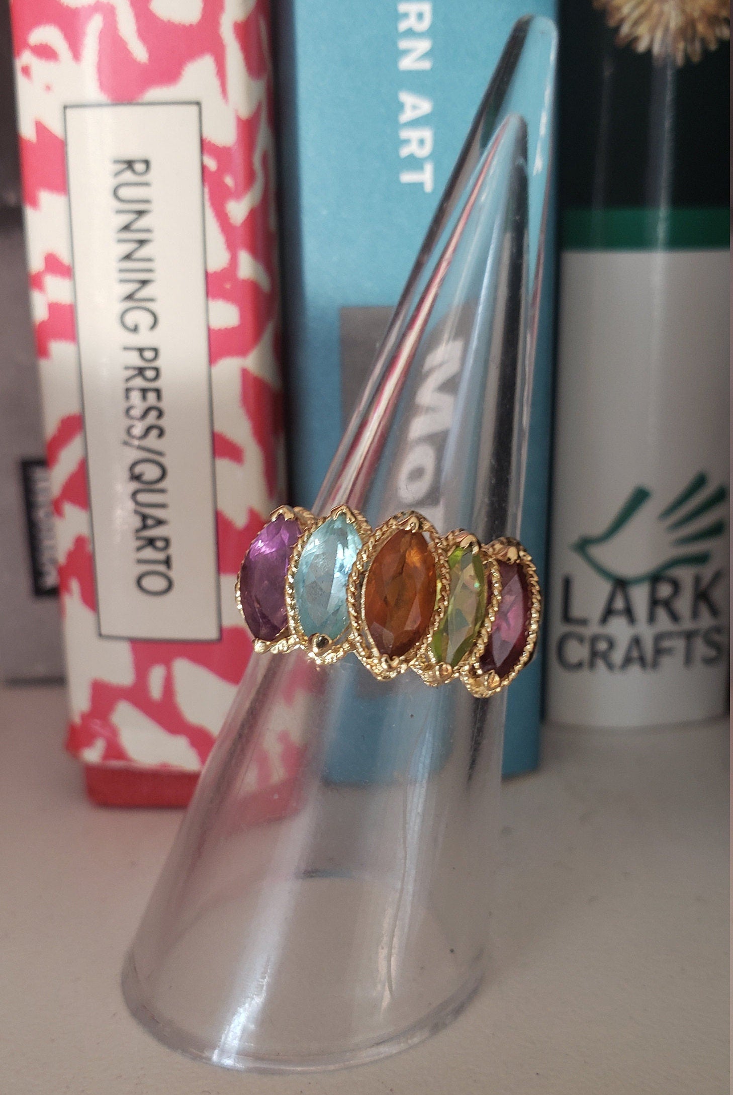 14K Gold Colored Gemstone Ring