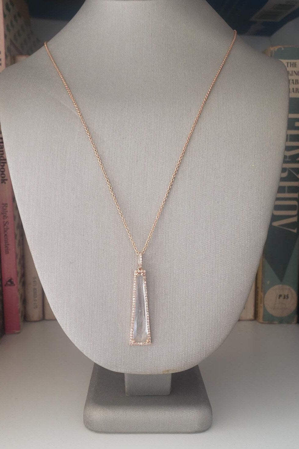 Quartz and Diamond Pendant on Rose Gold chain